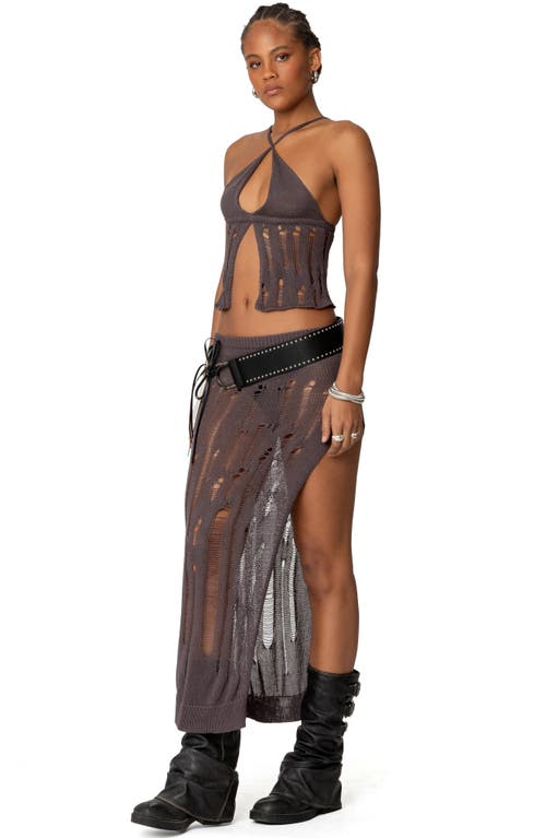 Edikted Jaynie Distressed Flyaway Camisole Sweater In Brown