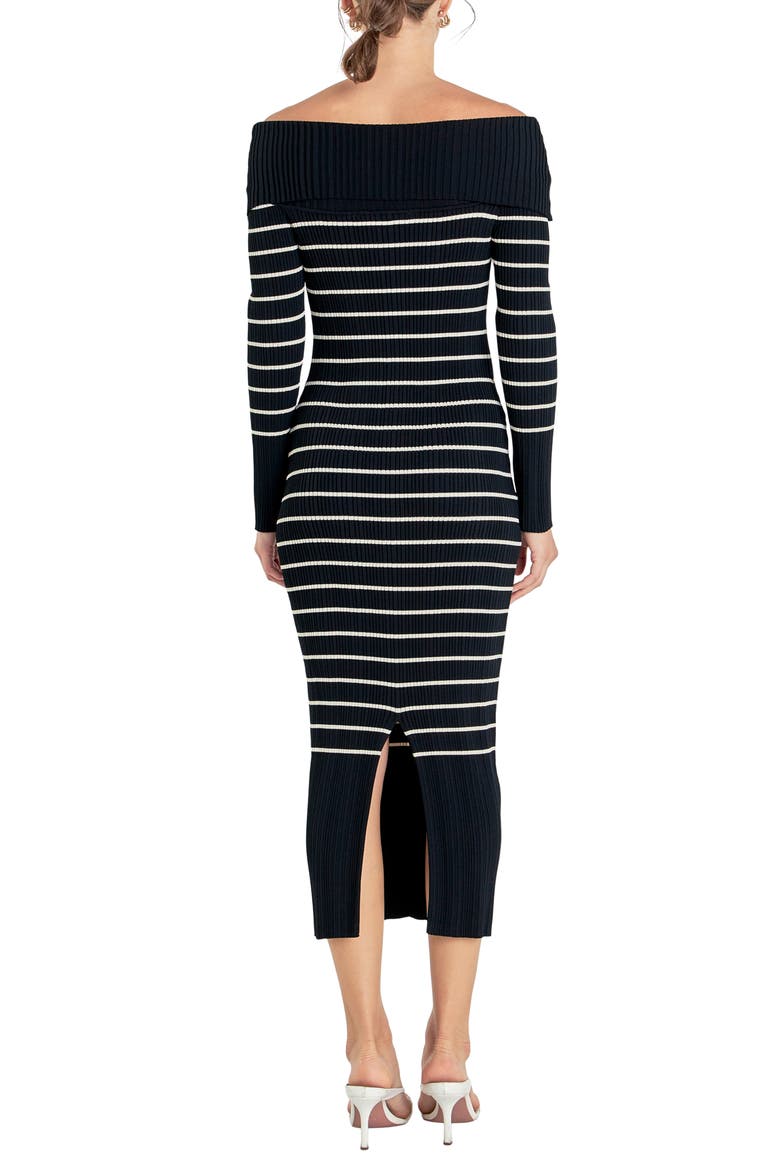 Stripe Off the Shoulder Long Sleeve Sweater Dress, Alternate, color, BLACK STRIPED