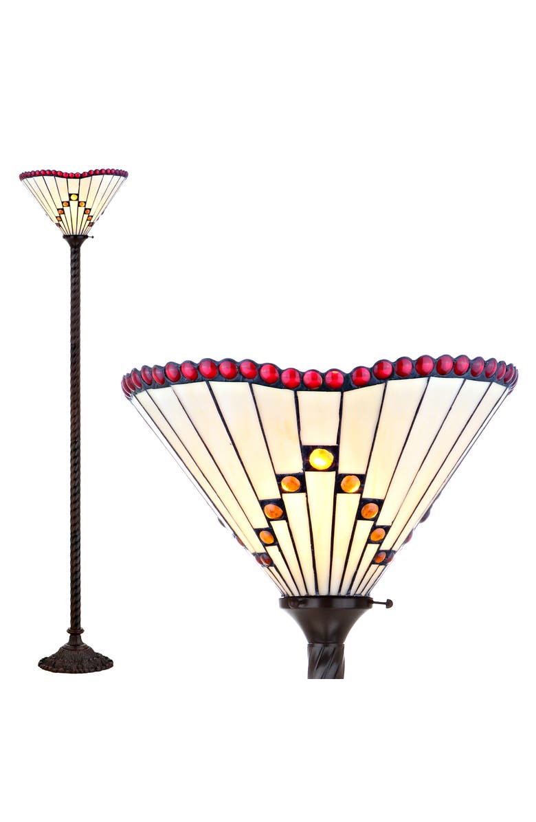 JONATHAN Y Smith Tiffany-Style 70.5" Torchiere LED Floor Lamp, Bronze, Main, color, Bronze