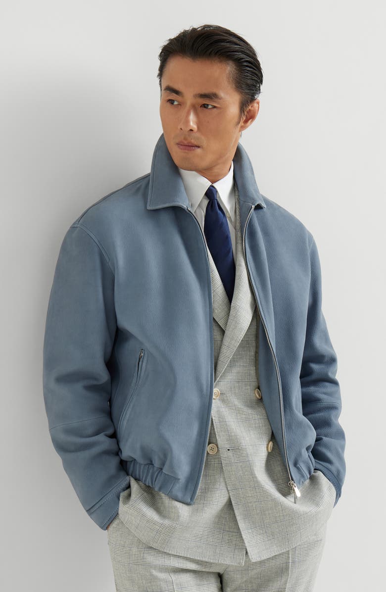 Brunello Cucinelli Nubuck outerwear jacket, Alternate, color, Slate