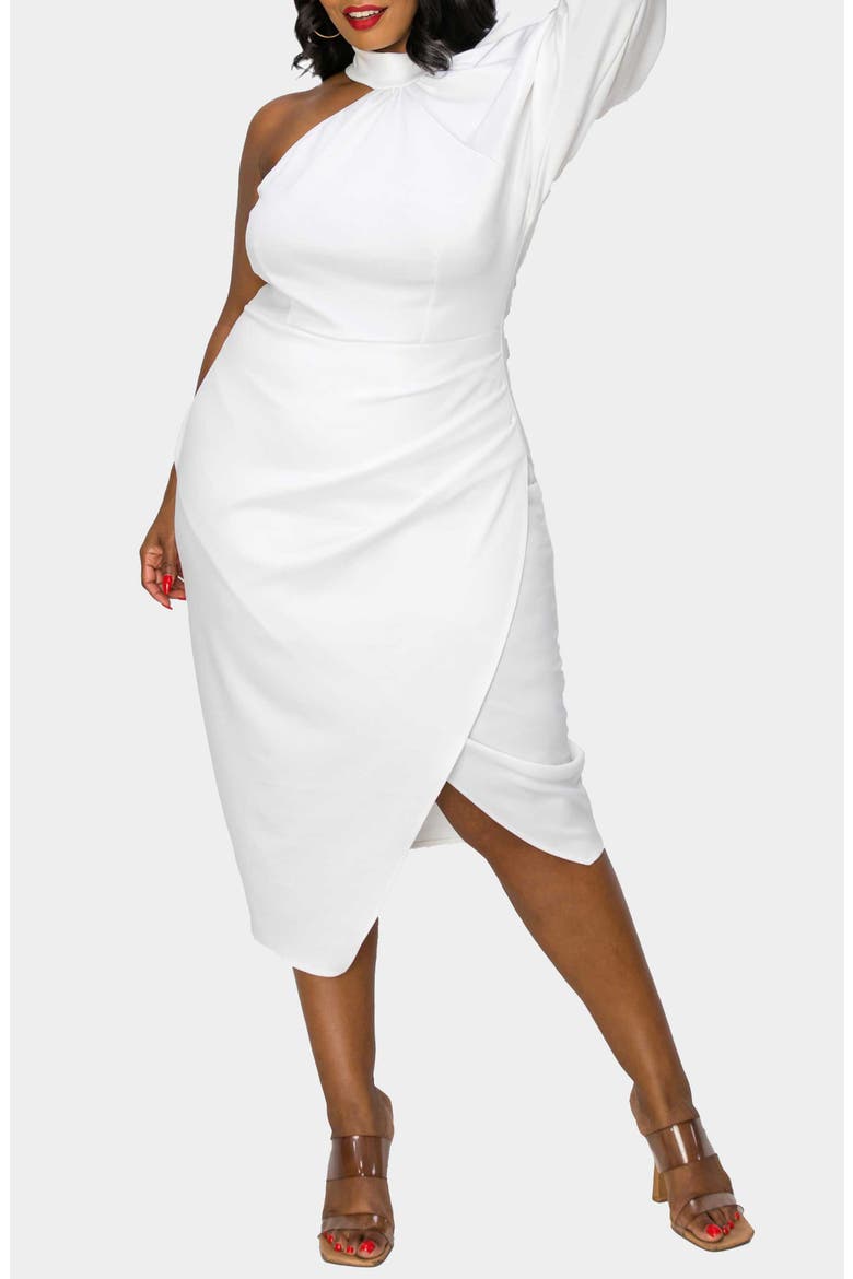 Gigi One-Shoulder Long Sleeve Midi Dress, Alternate, color, IVORY