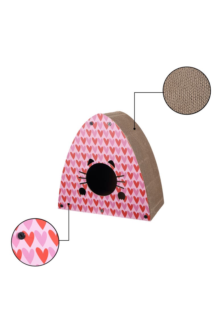Koko Cardboard Triangle Cat Cave Scratcher with Catnip, Alternate, color, Pink/Red