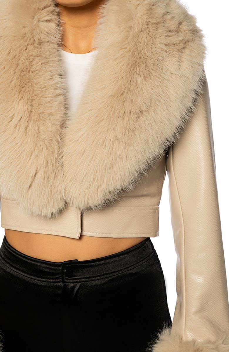 AZALEA WANG Gisele Faux Fur Trim Faux Leather Crop Jacket, Alternate, color, 