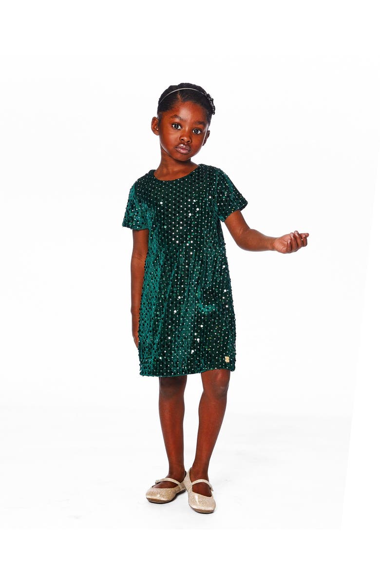 Deux par Deux Velvet Short Sleeve Dress, Main, color, Forest Green