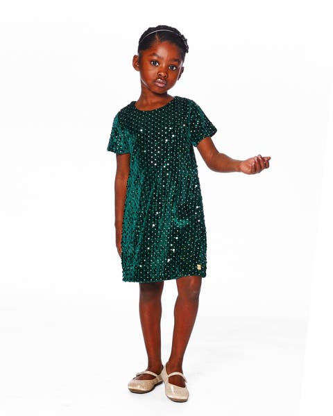 Velvet Short Sleeve Dress (Little Kid & Big Kid)
