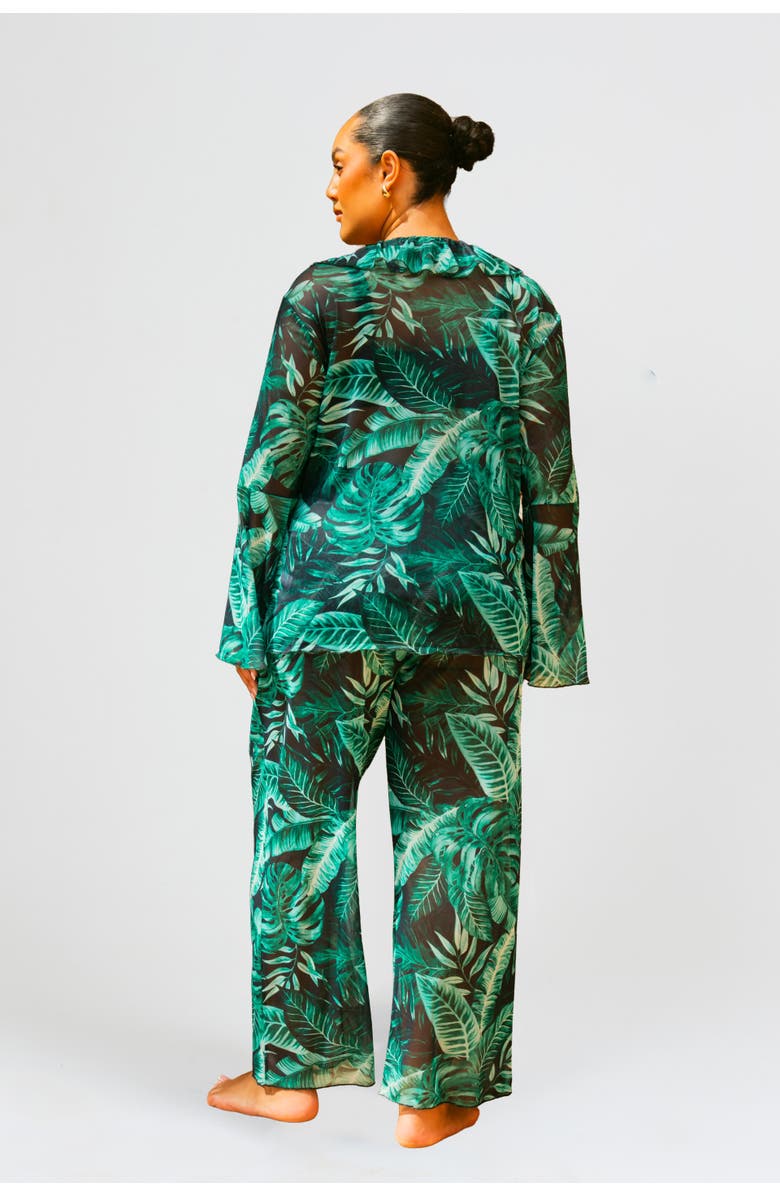 FASHION-SZN CURVE Palm Print Wide Leg Resort Pants, Alternate, color, Green