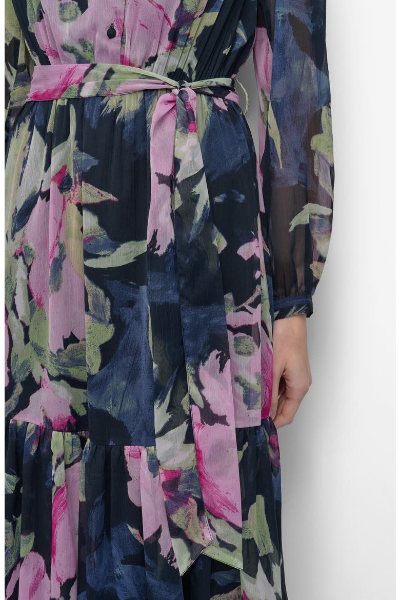Floral V-Neck Long Sleeve Midi Fit & Flare Dress, Alternate, color, NAVY/ PINK