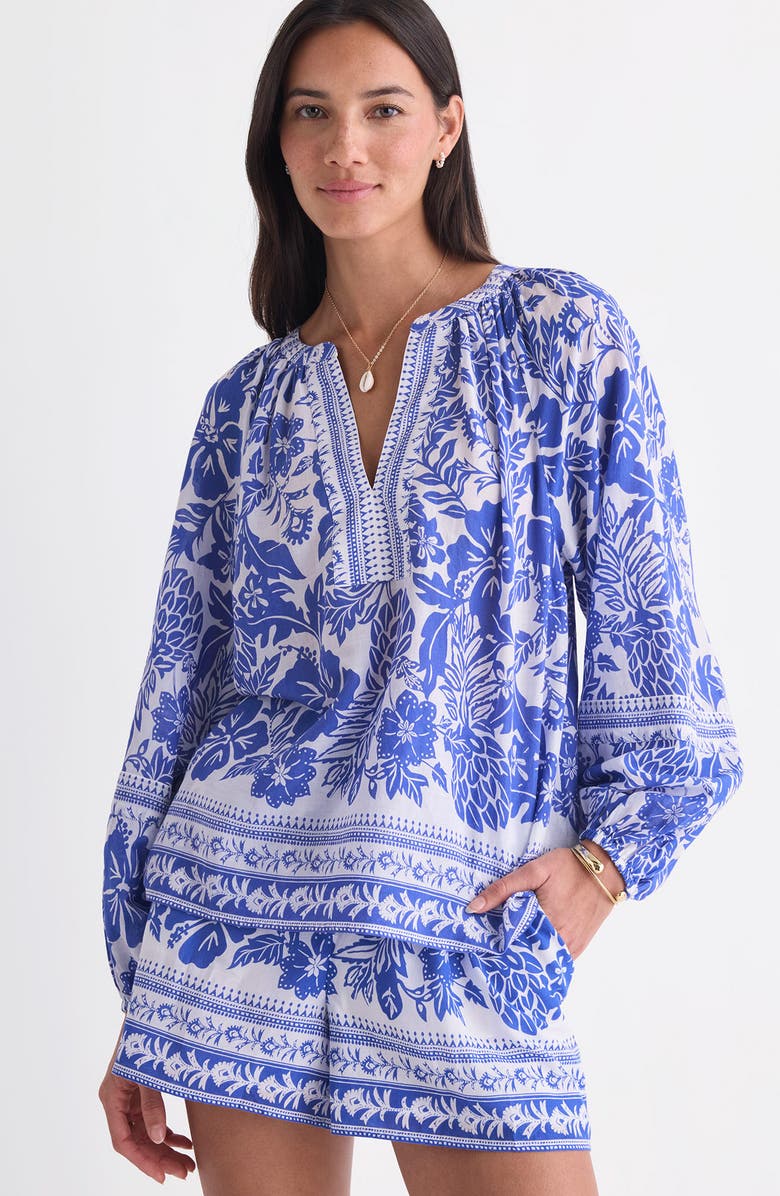 vineyard vines Print Split Neck Popover Top, Alternate, color, Paradise Print White