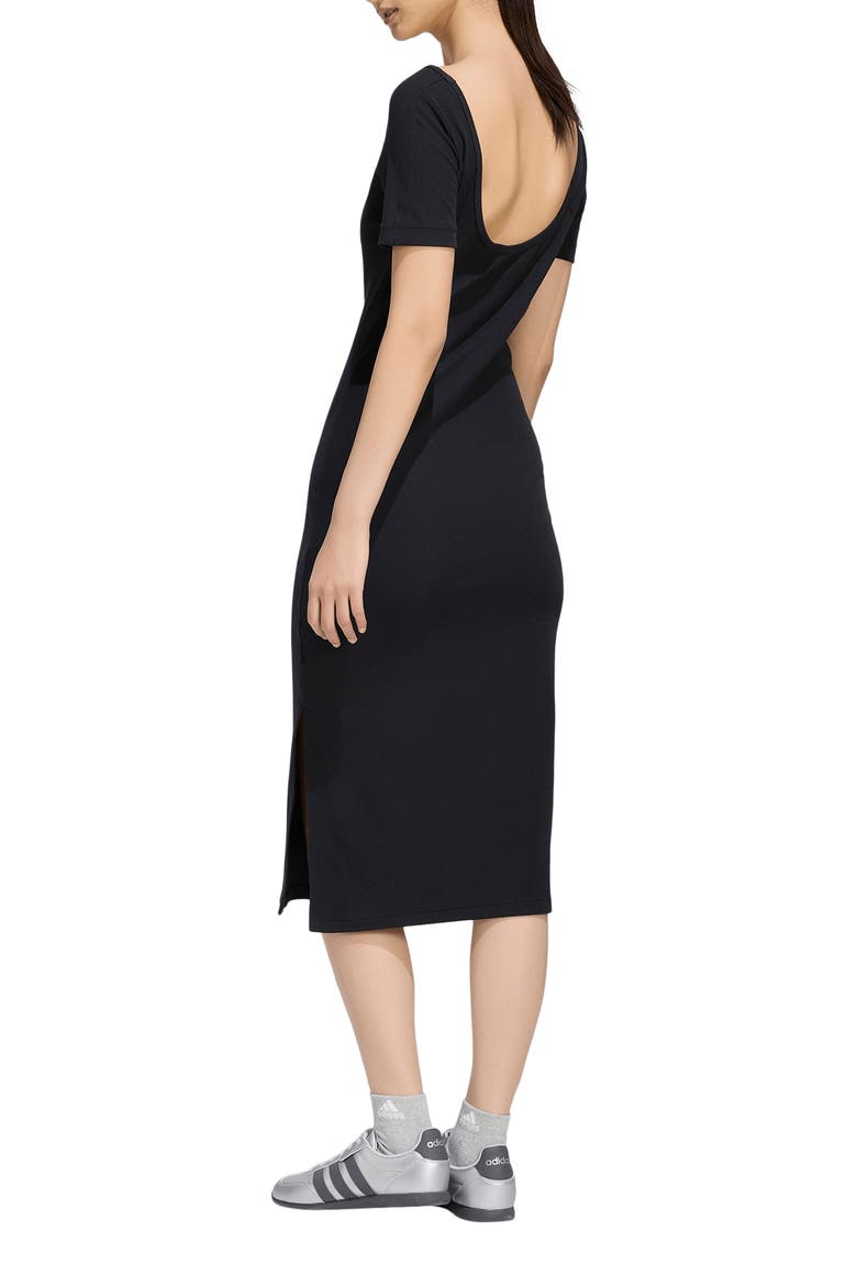 Rib Short Sleeve Midi Dress, Alternate, color, BLACK
