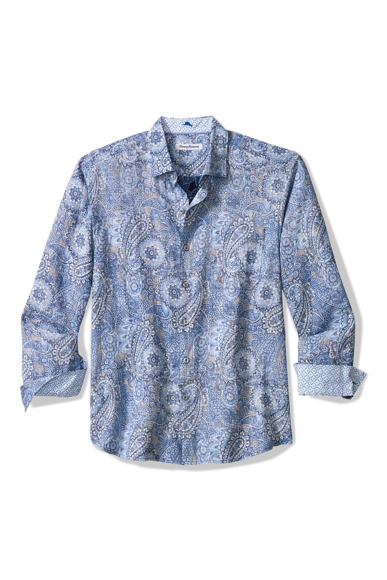 Blue Seas Medallion Paisley Print Button-Up Shirt, Alternate, color, BERING BLUE