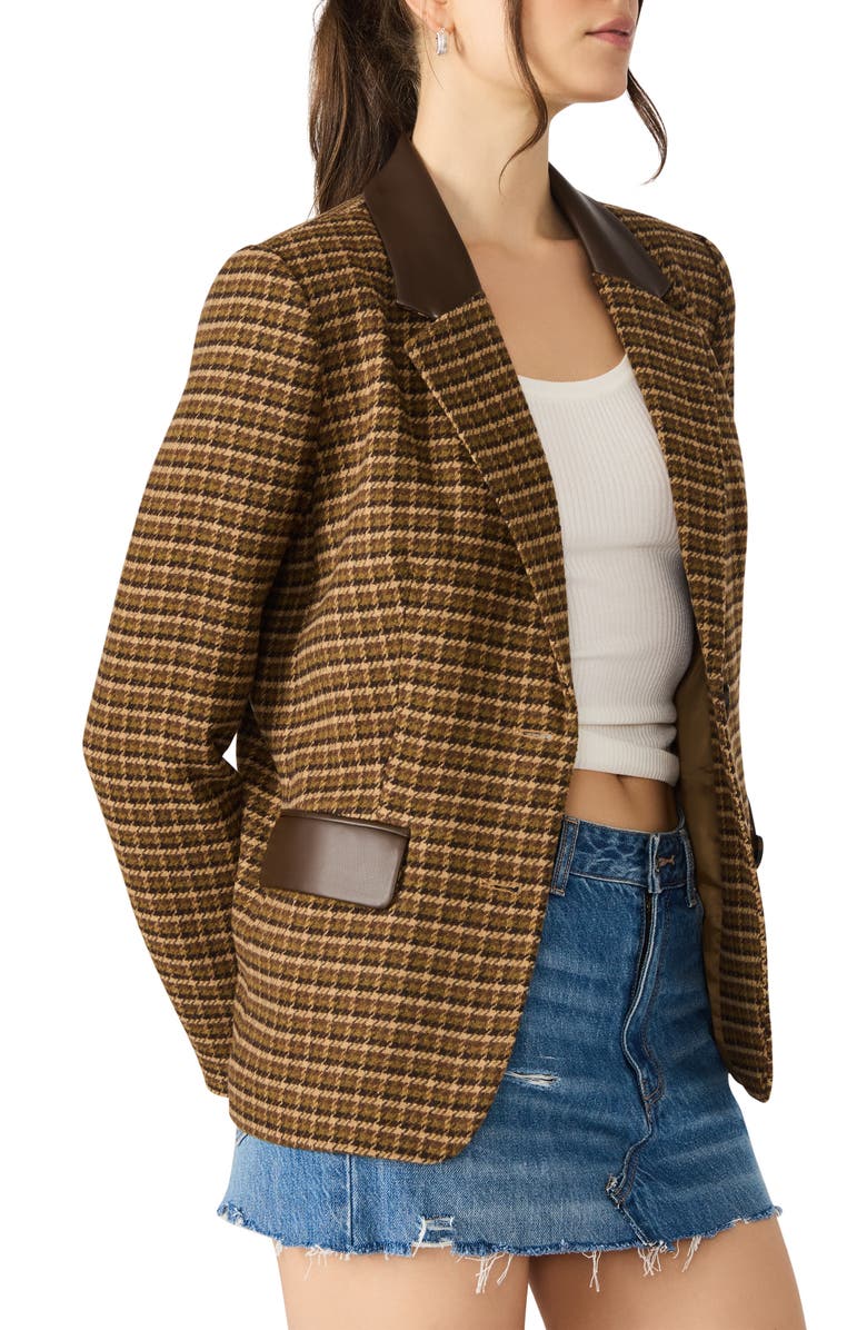 Steve Madden Plaid Boyfriend Blazer, Alternate, color, Cashew Plaid