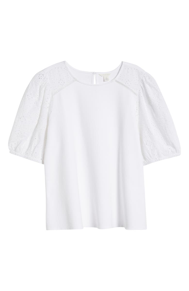 Caslon<sup>®</sup> Eyelet Embroidered Puff Sleeve Top, Alternate, color, White
