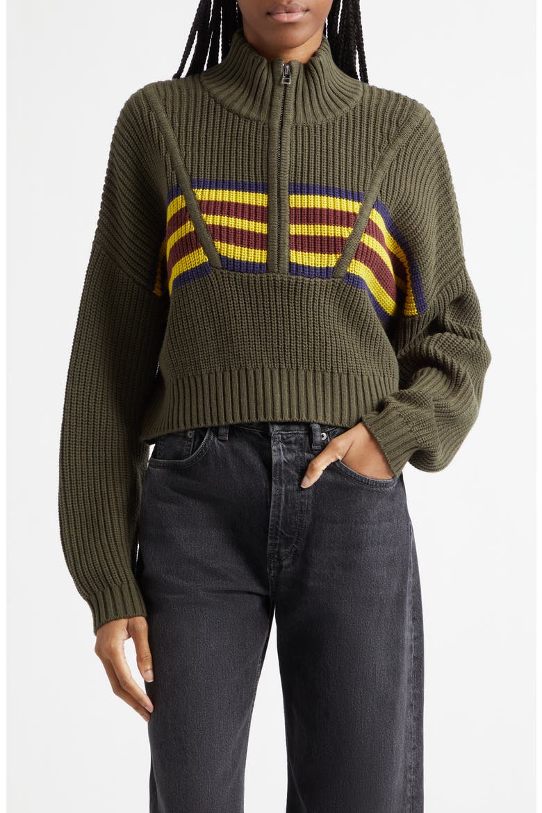 Cropped Hampton Sweater, Main, color, DARK OLIVE STRIPE