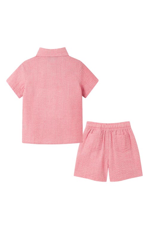 Andy & Evan Kids' Seersucker Short Sleeve Button-up Shirt & Shorts Set In Red
