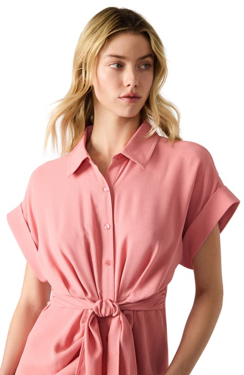 Steve Madden Tori Belted Ruched Slub Midi Shirtdress