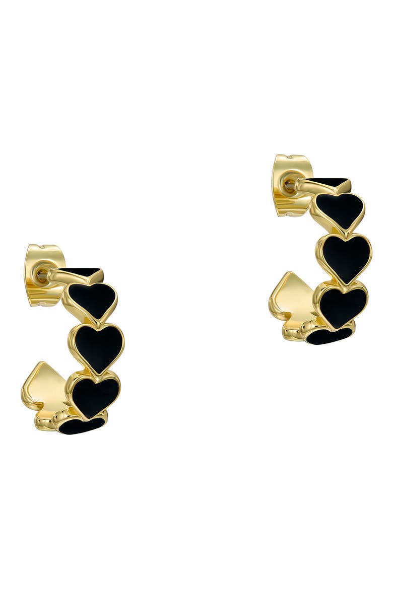 Hannah Enamel Heart Hoop Earrings, Alternate, color, GOLD TONE BLACK