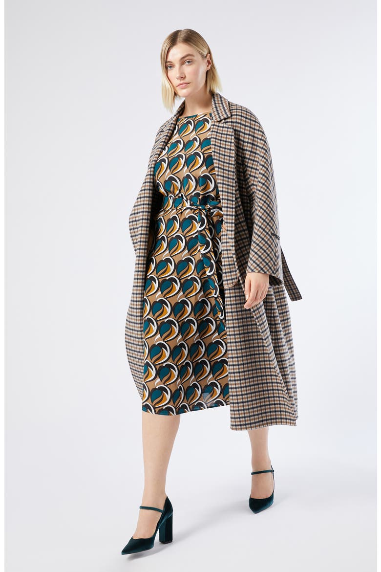 Deremi Check Wool & Mohair Blend Coat, Alternate, color, KAKI