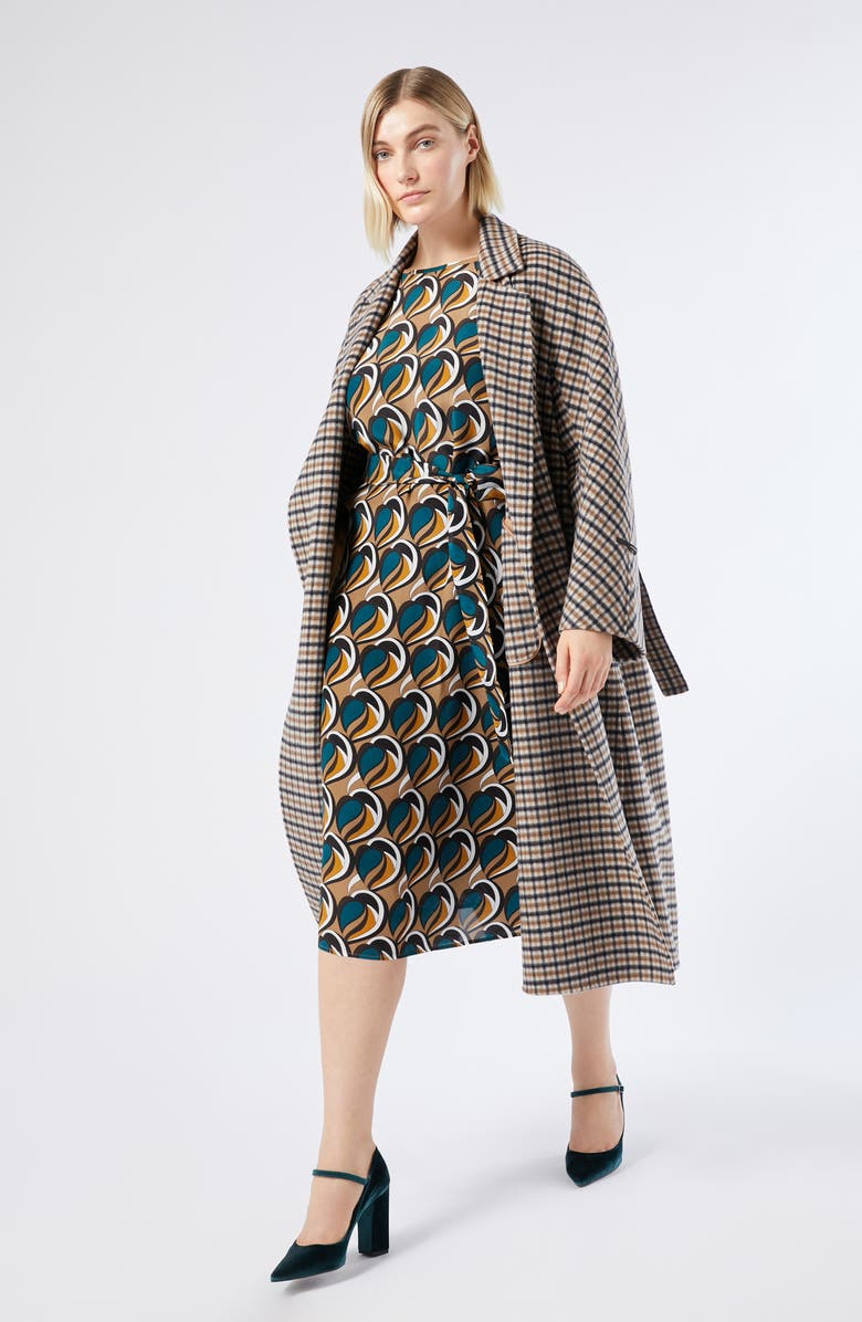 Marina Rinaldi Deremi Check Wool & Mohair Blend Coat, Alternate, color, Kaki