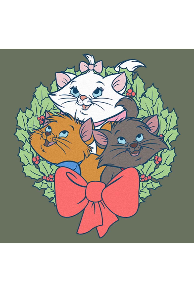 Women's Aristocats Kitten Wreath  Graphic T-Shirt, Alternate, color, Sage Green
