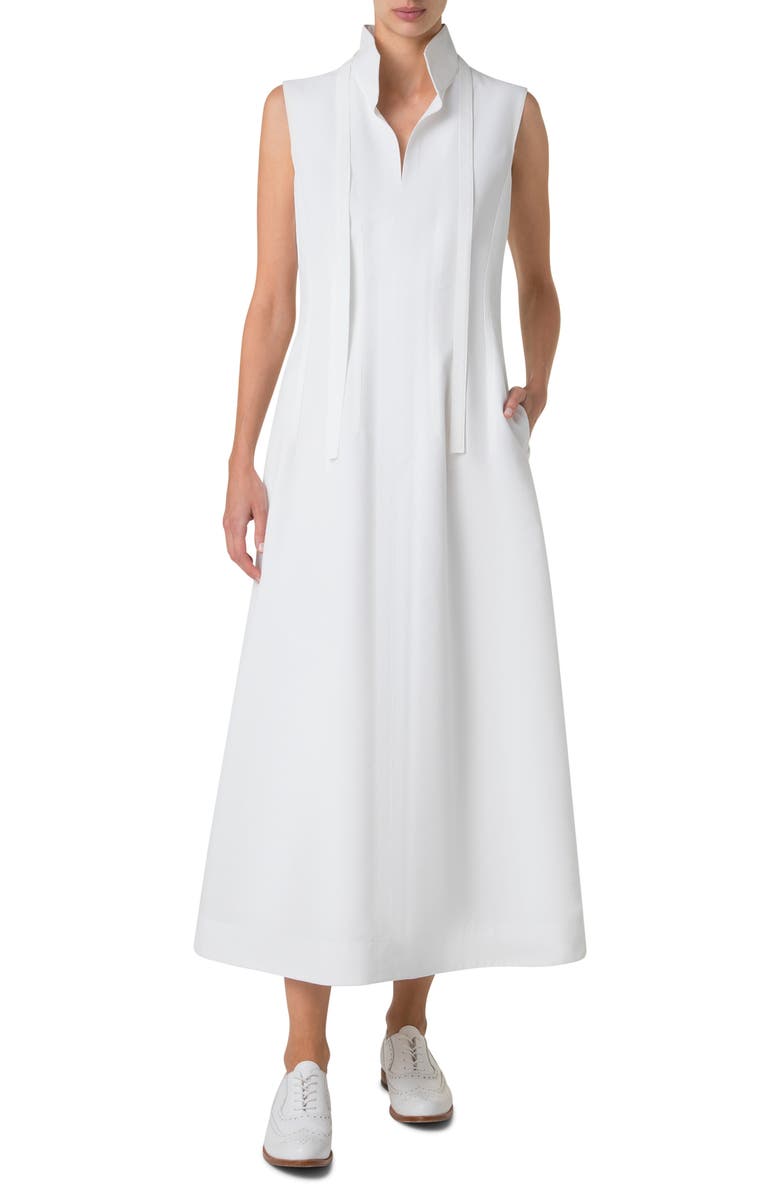 Akris Tie Neck Sleeveless Maxi Dress, Main, color, Pure White