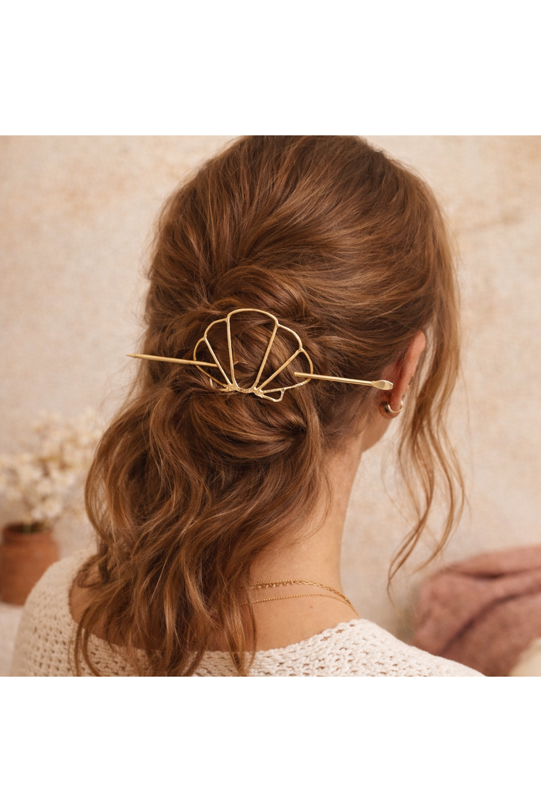 Arnava Shell Hair Pin - Slide With Stick, Alternate, color, Metallic Gold