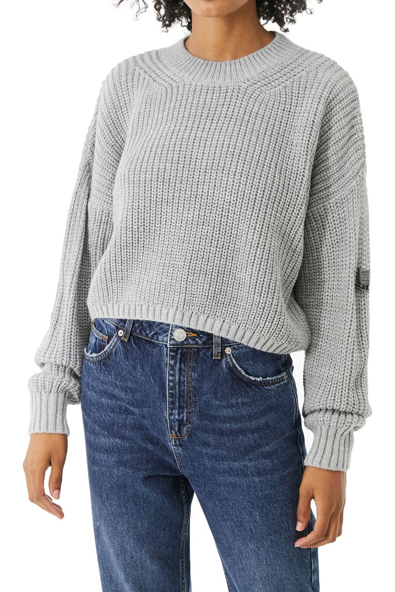 Shaker Stitch Crop Sweater, Main, color, GREY