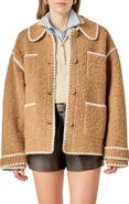 English Factory Embroidered Faux Shearling Jacket
