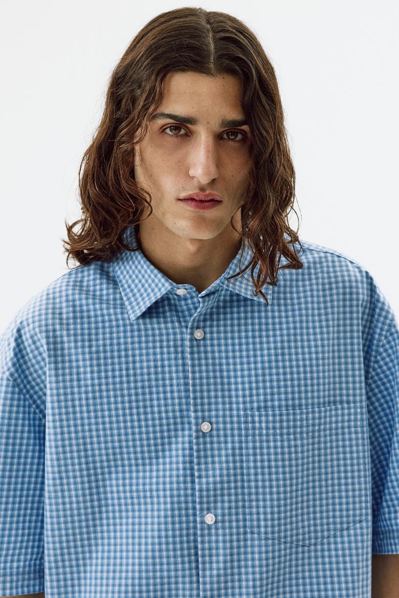 Relaxed Fit Cotton Shirt, Alternate, color, Light blue/checked