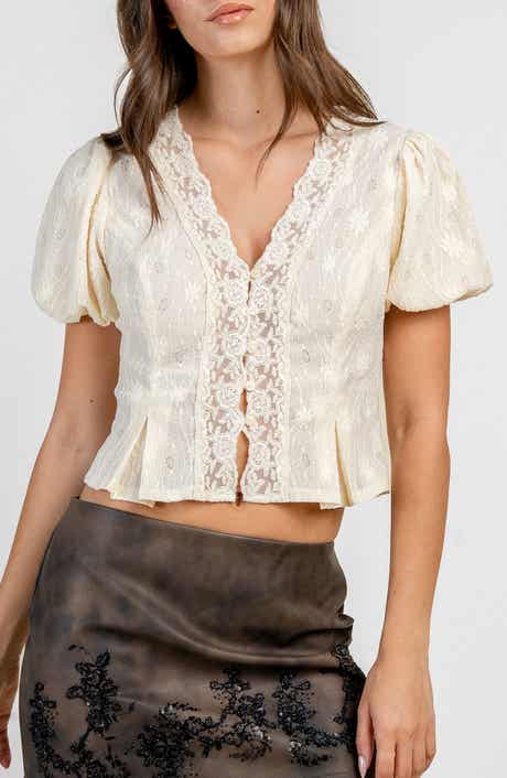 Lace Trim Fitted Button Front Top