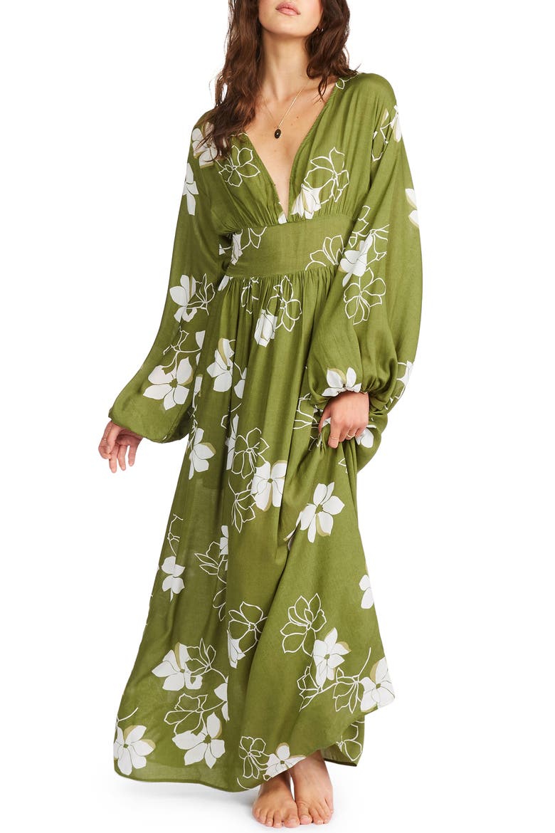 Night Bloom Floral Long Sleeve Maxi Dress, Main, color, FERN