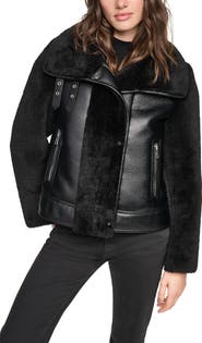 Andrew Marc Kemsley Faux Leather & Faux Shearling Moto Jacket