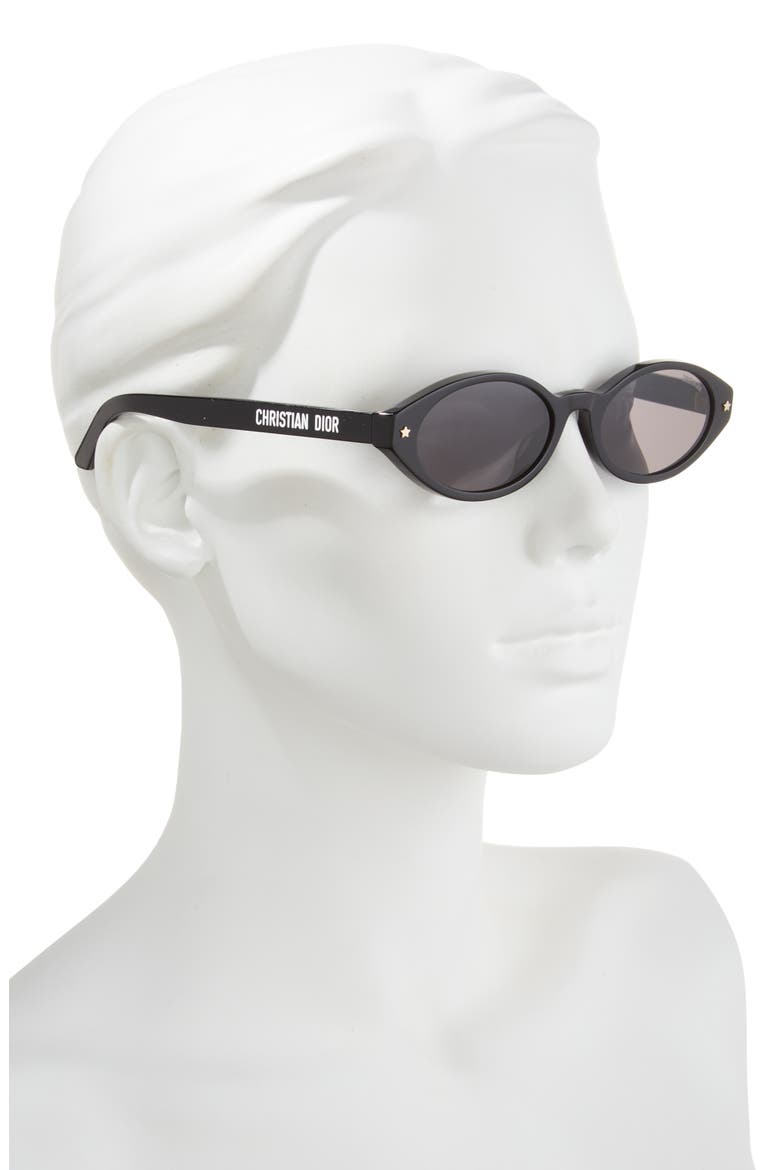 'DiorPacific R1I 52mm Oval Sunglasses, Alternate, color, SHINY BLACK / SMOKE
