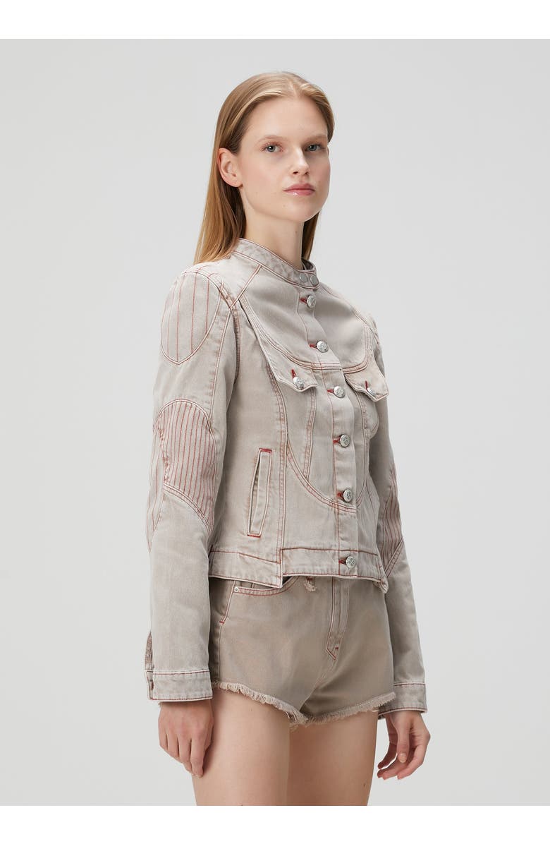 PCFG Pure Cotton Faded Motorcycle Denim Jacket, Alternate, color, Beige