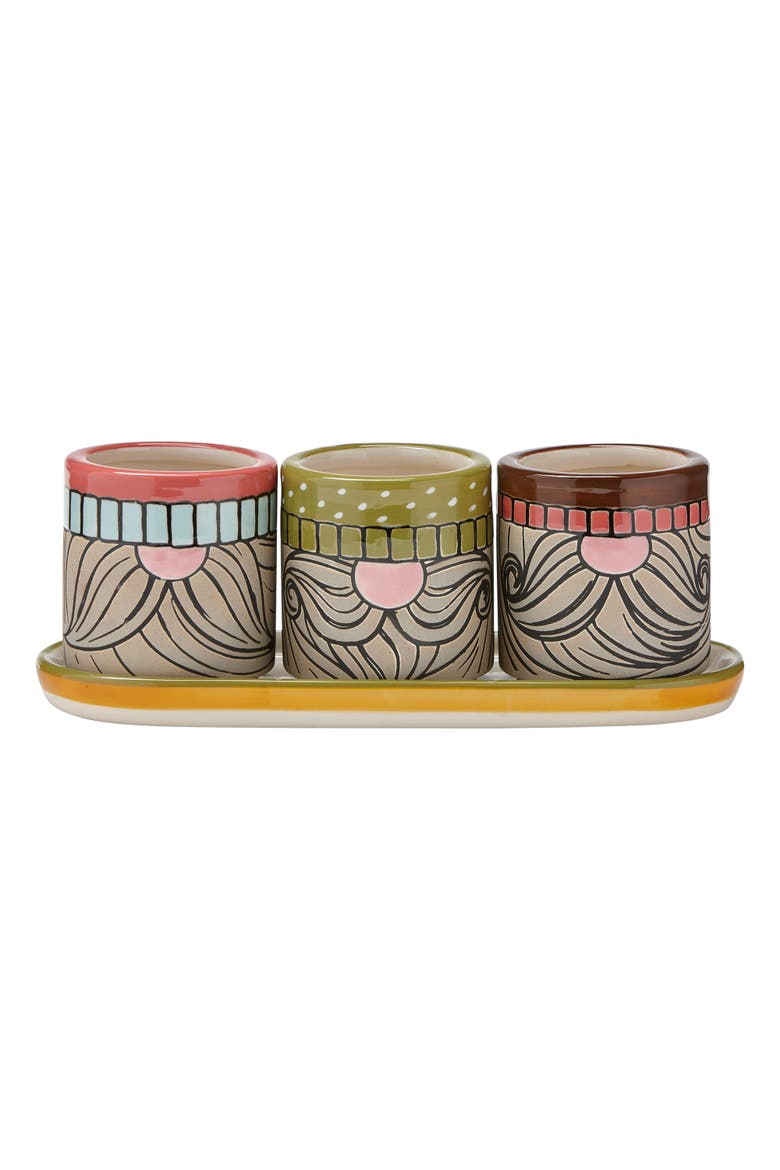 Gnome Mini Planters with Tray Multicolor Ceramic Garden Pots, Main, color, Green