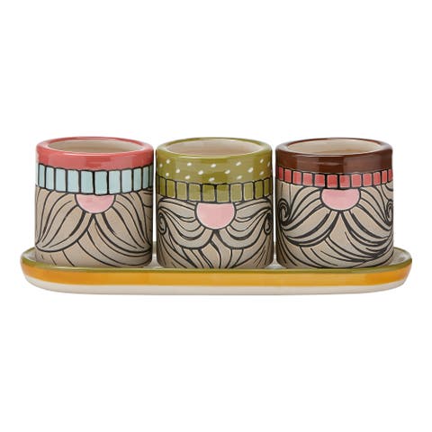 Gnome Mini Planters with Tray Multicolor Ceramic Garden Pots