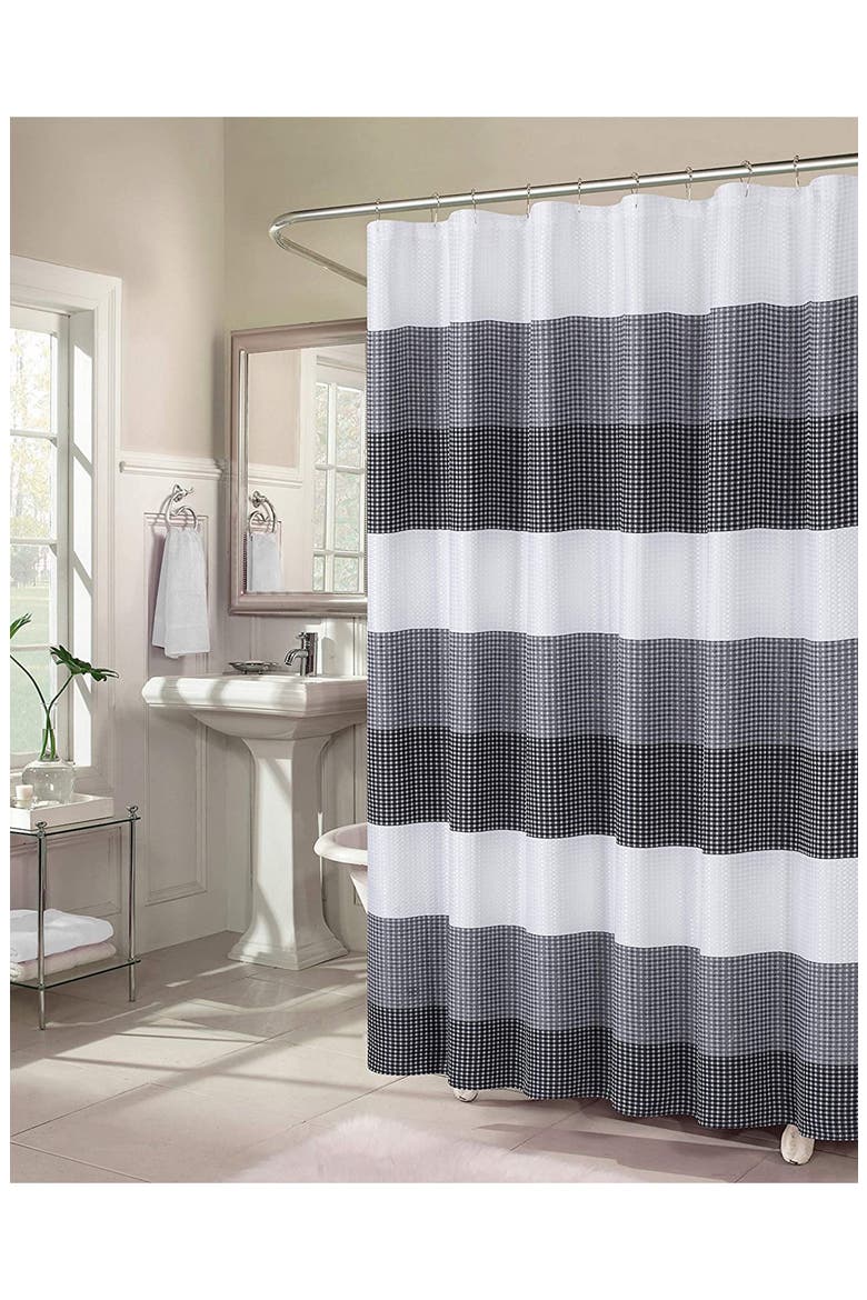 Shades Ombré Waffle Texture Shower Curtain, Main, color, BLACK