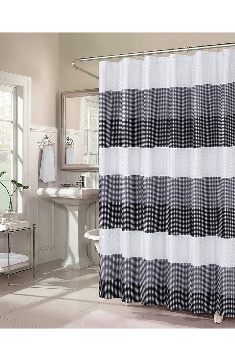 DAINTY HOME Shades Ombré Waffle Texture Shower Curtain, Main, color, Black
