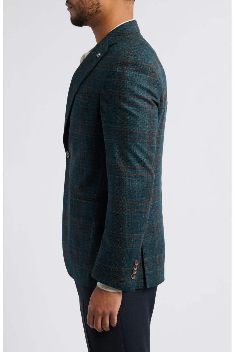 Midland Contemporary Fit Dark Teal Plaid Slub Wool Sport Coat, Alternate, color, BLUE