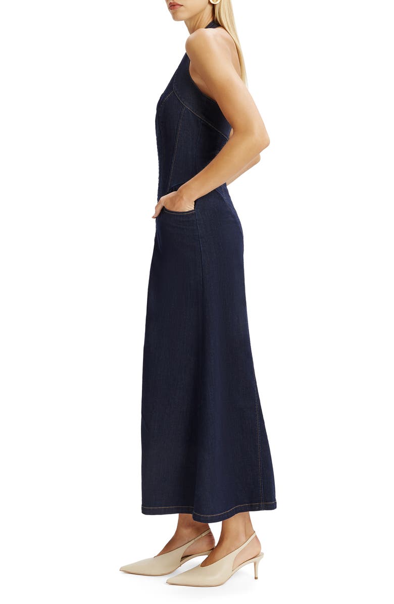 Bardot Martel Denim Halter Dress, Alternate, color, Dark