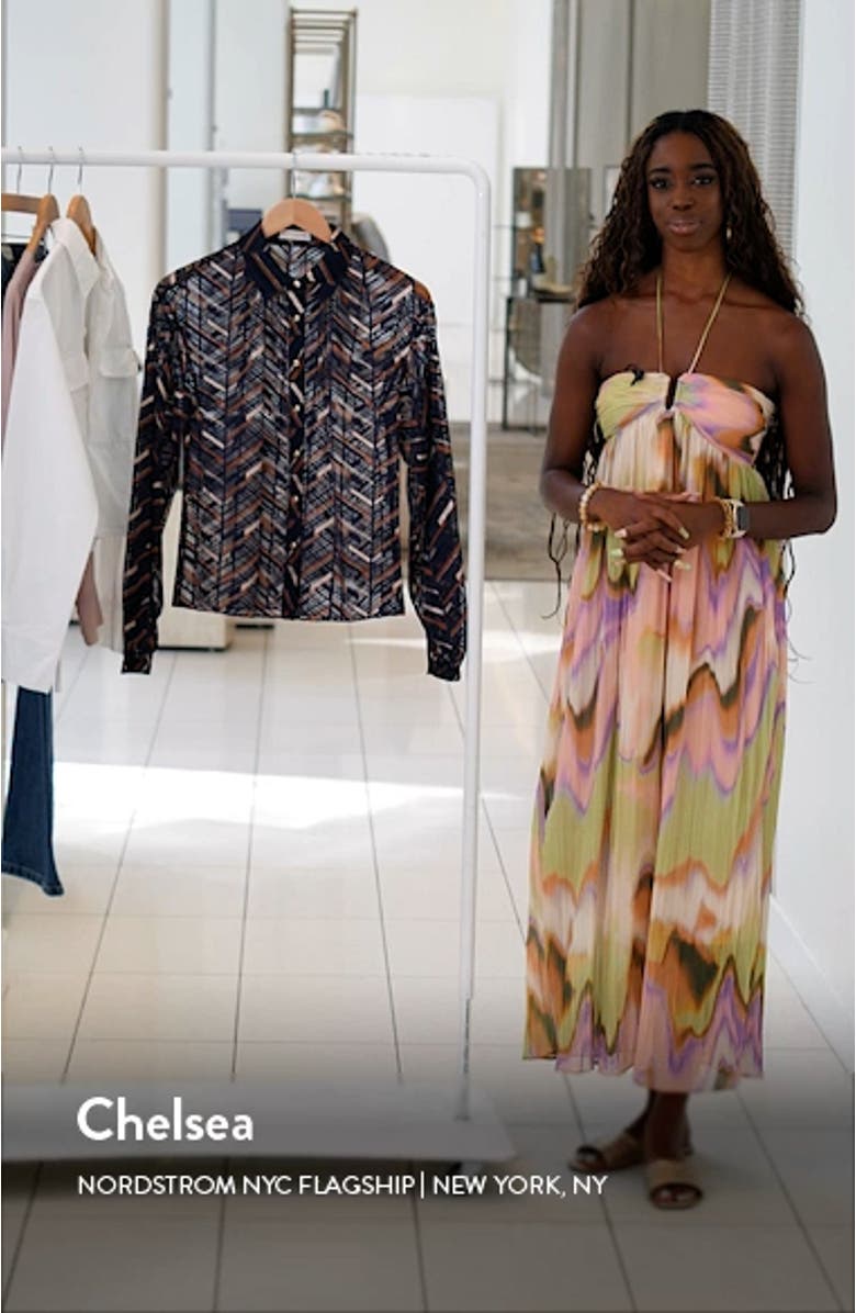 Roberta Metallic Chevron Stripe Long Sleeve Button-Up Shirt, sales video thumbnail