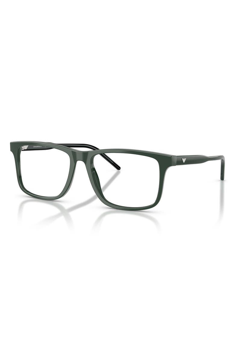 Emporio Armani 55mm Square Optical Glasses, Alternate, color, Shiny Green / Demo Lens