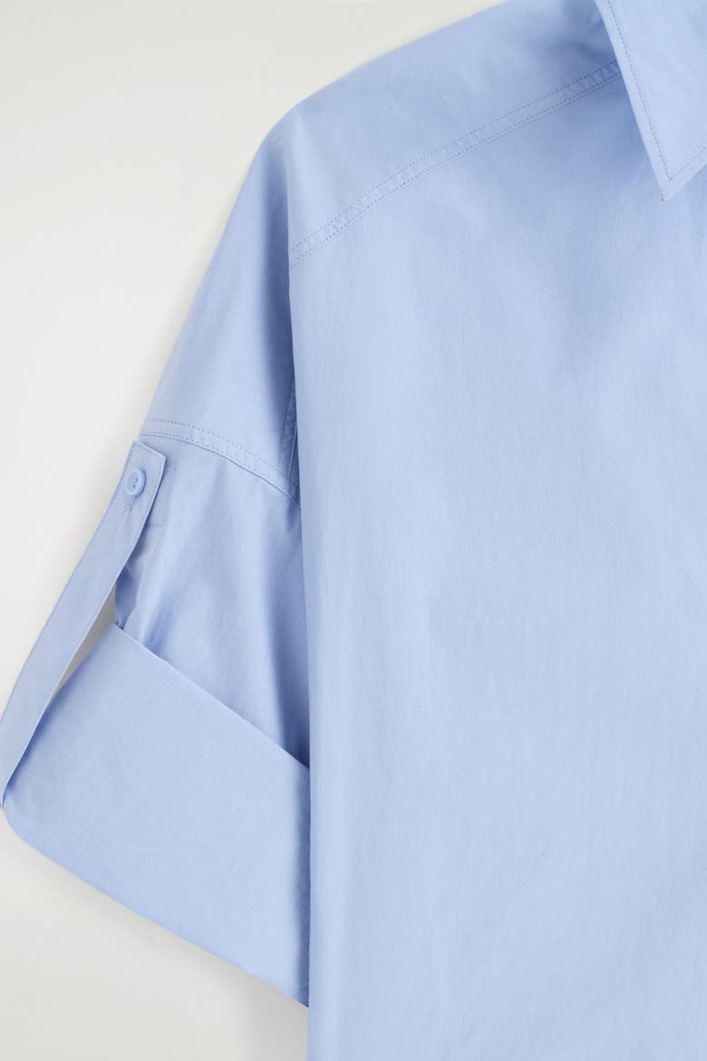 Cotton-poplin Short-sleeved Shirt Dress, Alternate, color, BLUE