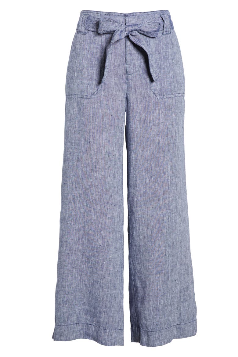 Wide Leg Crop Linen Pants, Alternate, color, NAVY CROSSDYE