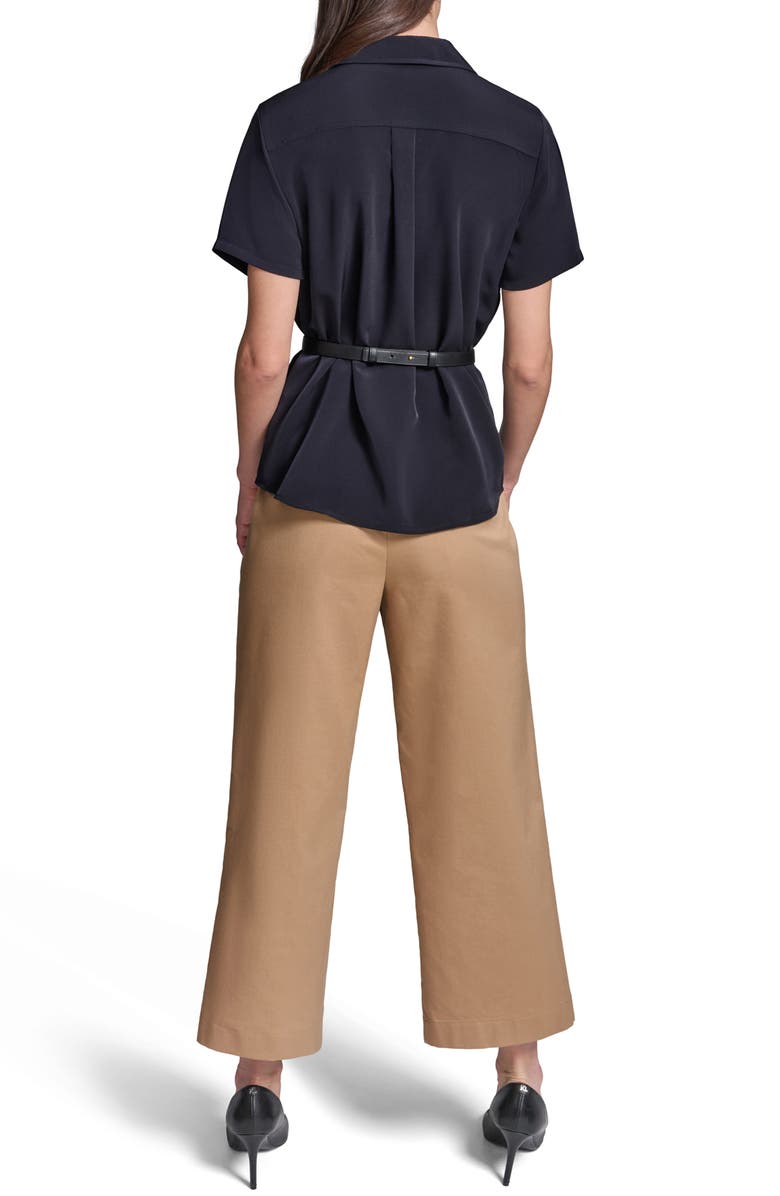 KARL LAGERFELD PARIS Belted Button-Up Shirt, Alternate, color, Midnight Navy
