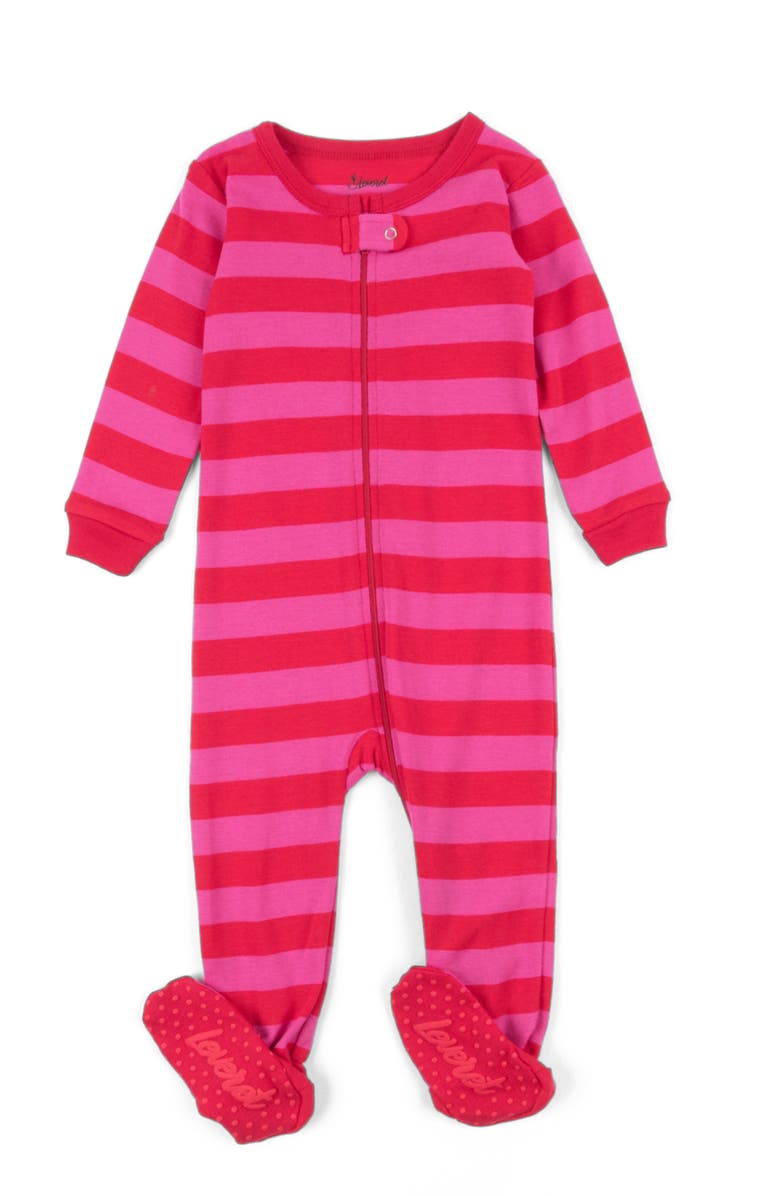 Leveret Kids Footed Striped Cotton Matching Family Pajamas, Main, color, Red & Pink