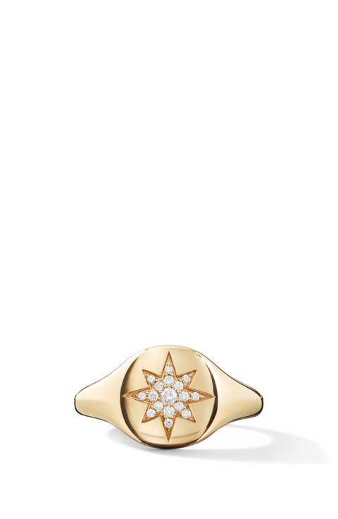 Cable Collectibles Compass Mini Pinky Ring in 18K Gold with Diamonds