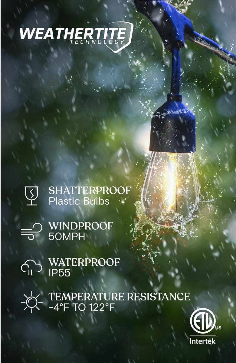 Brightech Solar-Powered Weatherproof LED 48' Outdoor String Lights - 15 Shatterproof Bulbs, Alternate, color, Classic Black- 48' (15 Bulbs)