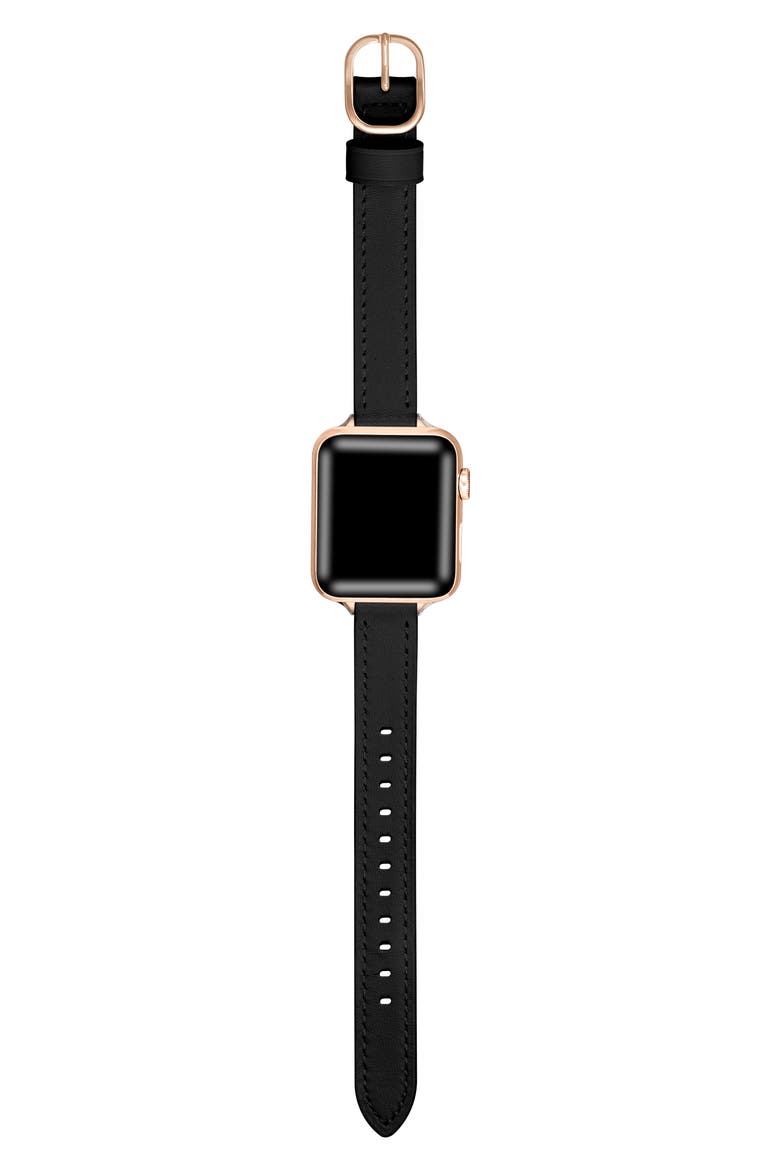 Leather Apple Watch® Watchband, Alternate, color, BLACK