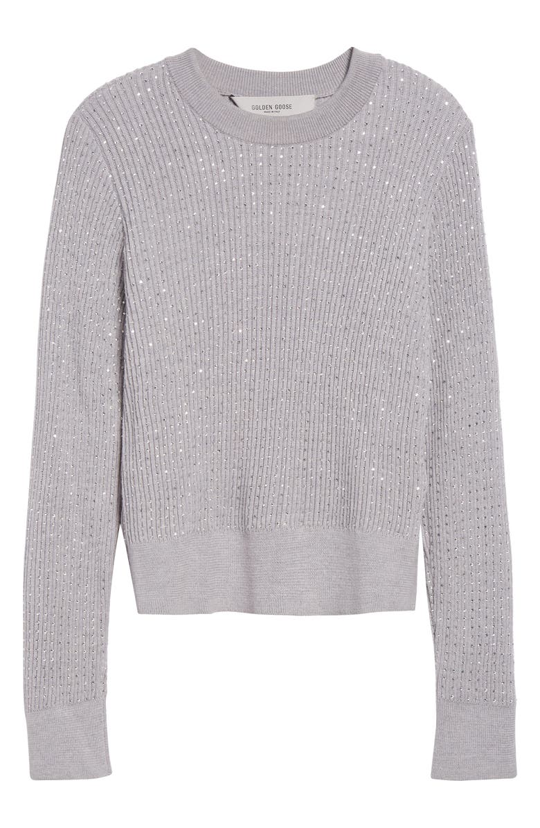 Golden Goose Journey Crystal Embellished Virgin Wool Rib Sweater, Alternate, color, Medium Grey