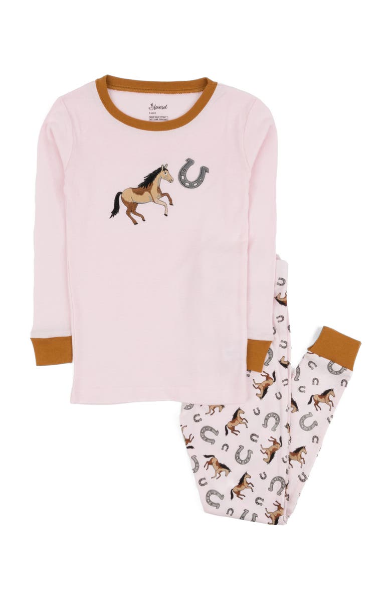 Leveret Kids Two-Piece Cotton Printed Matching Family Pajamas, Coordinated Prints, Main, color, Pink Horse